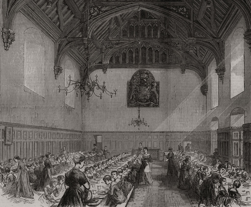 The dining-hall, Female Orphan Asylum, Beddington, Surrey. London 1875 print